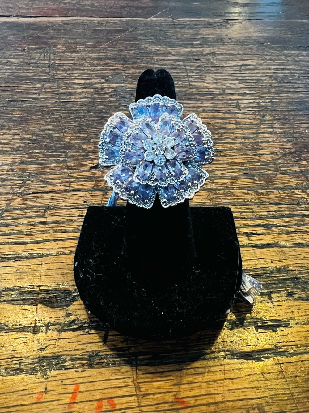 Lavender Crystal Flower Cocktail Ring